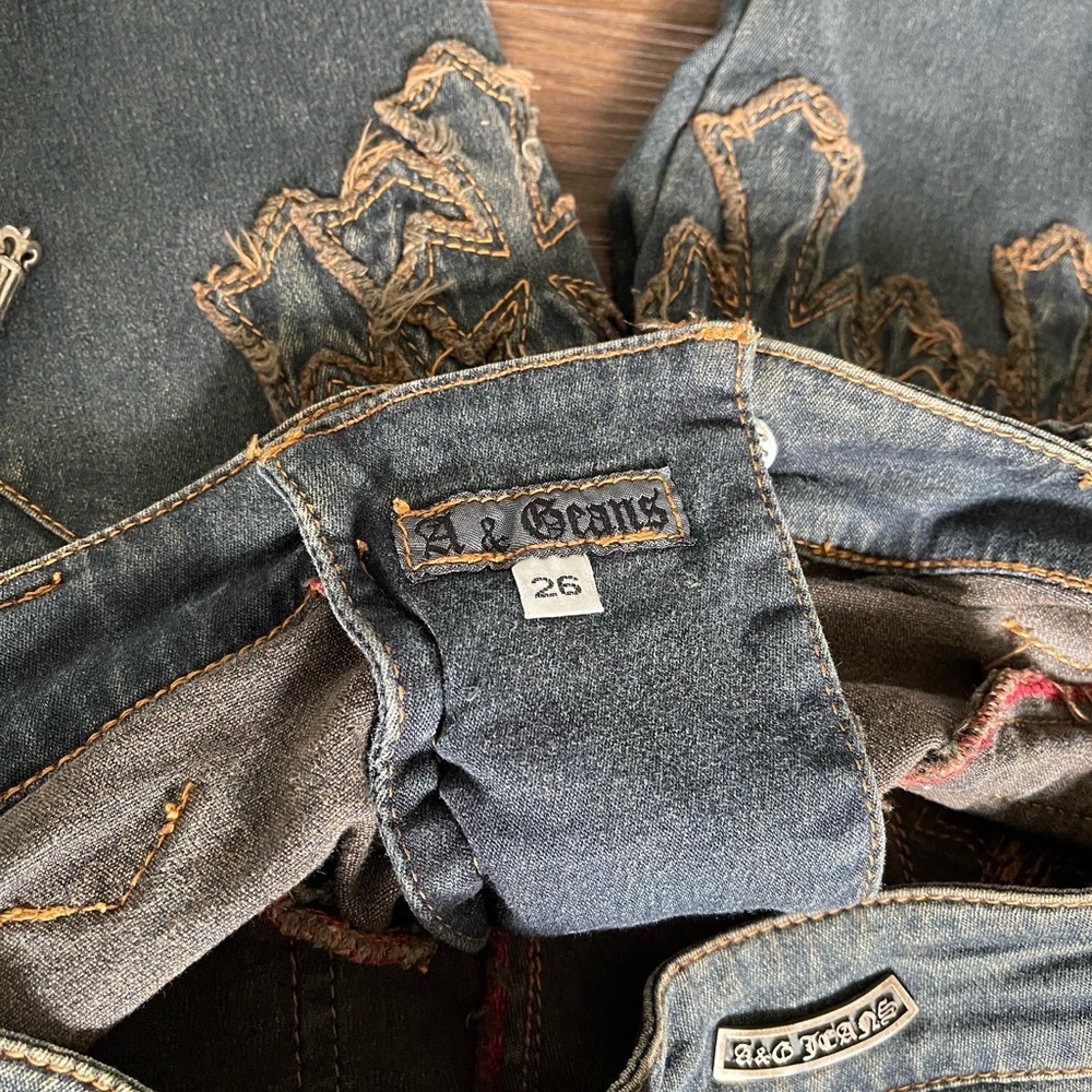 A&G Rock n Roll Couture Fleur Knee Cross Patch Bootcut Flare Pants - Picture 4 of 7